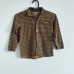 Misha & Puff Navy & Mustard Yellow Striped Long-Sleeve Rugby-Style Shirt 5-6 Yr